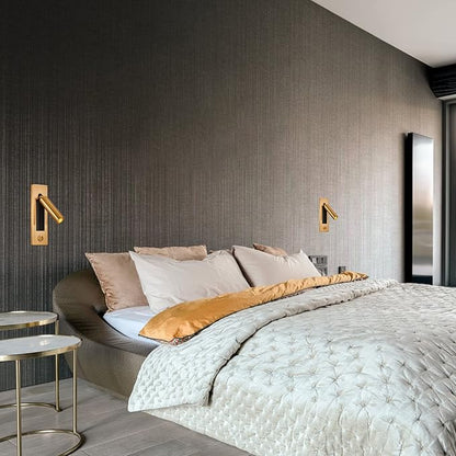 LED Wall Mounted Bedside Light, Adjustable Recessed Headboard Light with Switch, Wall Sconce for Reading, Hardwired Spotlight for Bedroom (Gold)