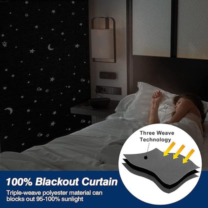 Magnetic Blackout Shades Temporary Blackout Curtains 100% Blackout Blind Window Cover for Windows and Doors, Cut to Any Size/Shape (118"x57") (Moon & Stars)