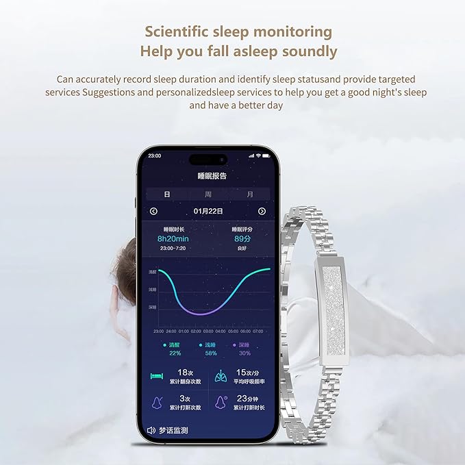 Smart Stylish Bracelet with Heart Rate,Blood Oxygen,Sleep Tracking,IP68 Waterproof,Magnetic Charging(Silver)