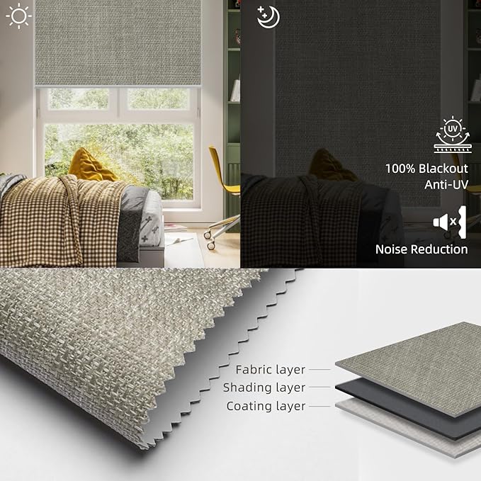 SmartWings Motorized Roller Shades Work with Homekit, Alexa Google, 100% Blackout Smart Blinds for Windows, Cordless Remote Control Window Shades, Vigor Sage, Customized Size