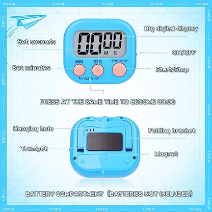Mwellewm Digital Timers for Classroom Kitchen Timers for Cooking Small Magnetic Stopwatch Mini Countdown Loud Alarm Stop for Study Work Baking Sports Games Office(Pink, Blue, Green, Orange, 12Pcs)