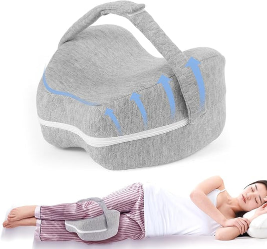 Knee and Leg Memory Foam Pillow for Side Sleepers, Ergonomic Support for Back, HIPS, Knees, Joints, Nerves and Muscle Discomfort Relief (Gray with Strap)
