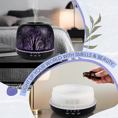 ARVIDSSON 500ml Essential Oil Diffuser, Metal Diffusers for Essential Oils, Aromatherapy Diffuser for Large Room, Color Mood Light & Mist Timer Setting, Gift for Women - Black Tree