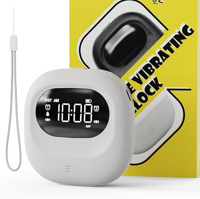 ROCAM Rechargeable Vibrating Alarm Clock Bed Shaker, 3000mAh Portable Travel Clock Under Pillow for Teens, Deaf People, Heavy Sleepers, Adults – 160-Day Standby, Great for Bedroom or Dorm Use, White