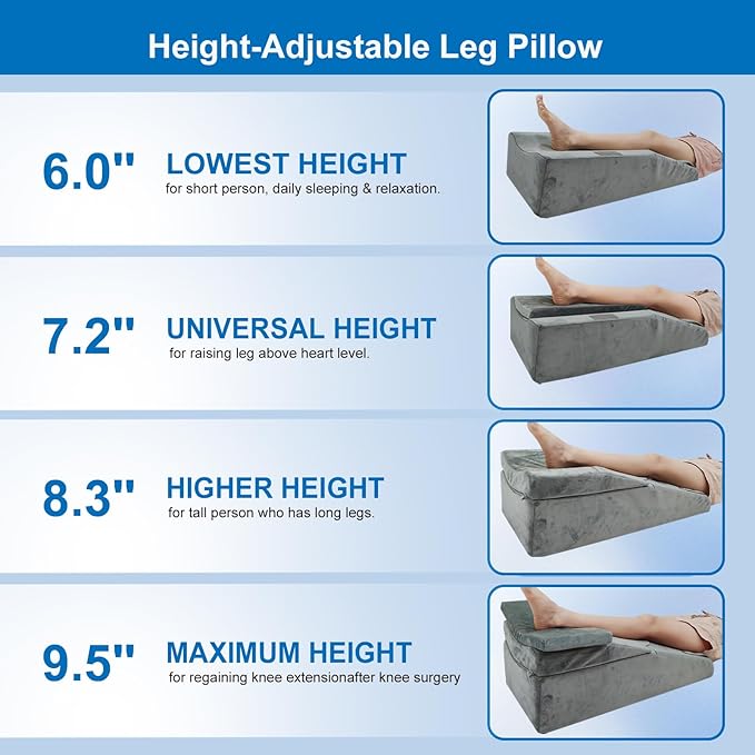 Knee Extender Elevation Pillow for After Surgery Recovery, Memory Foam Leg Pillow for Knee Replacement Surgery, Height Adjustable Cushion for Lower Back Hip Ankle Sciatica Pain Relief