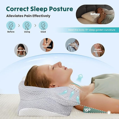Sweetcrispy Memory Foam Cervical Neck Pillow for Sleeping, Ergonomic Contour Side Sleeper Pillows for Adults, Cooling Orthopedic Pillow for Pain Relief Support, Grey