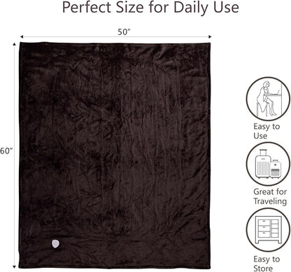 Tefici Electric Heated Blanket Throw, Super Cozy Soft 2-Layer Flannel 50" x 60" Heated Throw with 3 Heating Levels & 4 Hours Auto Off, Machine Washable, ETL&FCC Certified, Home Office Use,Brown