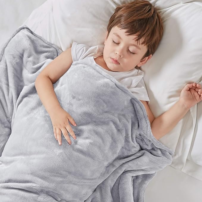Degrees of Comfort Kids Weighted Blanket with Cover, 1 x Cozyheat Minky Plush, 1 x Coolmax Washable Covers Included | Micro Glass Beads Technology | 36x48 5 lbs Grey