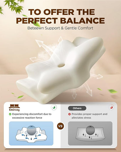 Emircey Clinical-Level Relief Cervical Neck Pillow for Sleeping, Ergonomic for Back Stomach Sleepers, Orthopedic Contour Memory Foam Pillow for Side Sleepers,Cooling Pillow for Neck Relief, Gray, King