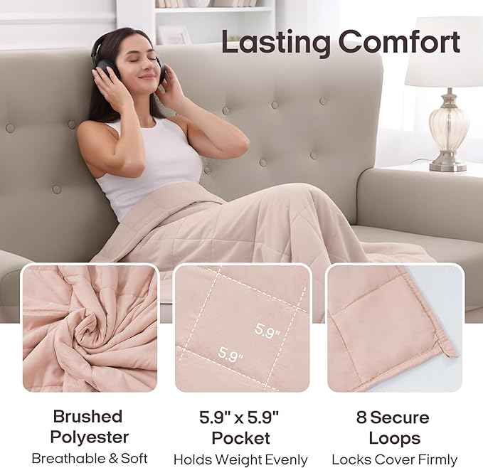 ZonLi Weighted Blanket for Adults (60"x80", 15lbs, Light Pink) Queen Size High Breathability Cooling Heavy Blanket, Soft Material with Premium Glass Beads, All-Season, Easy Care