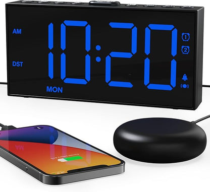 ROCAM Loud Vibrating Alarm Clock with Bed Shaker, Bed Shaker Alarm Clock for Heavy Sleepers/Hearing Impaired/Deaf, Dual Alarm with Weekday/Weekend Mode, Large Display Digital Clock with Dimmer, Snooze