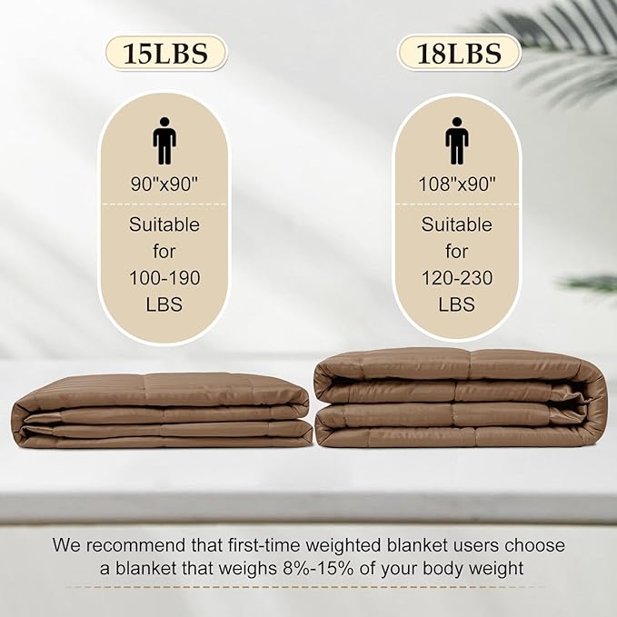 downluxe Weighted Blanket Queen Size, 15 lb Weighted Blanket with Glass Beads for All Season, Machine Washable Heavy Blanket (Brown, 90 X 90 Inch)