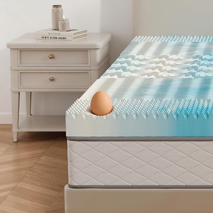 NEWBULIG Memory Foam Mattress Topper, Twin 3 Inch 5-Zone Egg Crate Bed Toppers, Cooling Gel Infused Foam Mattress Topper Pad for Pressure Relief, CertiPUR-US Certified, Blue