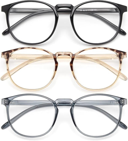 IBOANN Chic & Comfy Blue Light Glasses for Women - 3-Pack Round Frames, Screen-Ready Style with UV Protection Coating