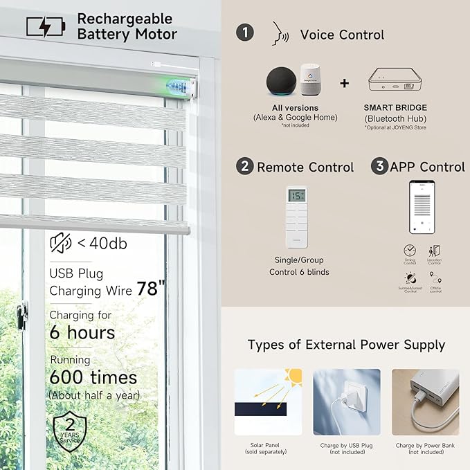 Motorized Zebra Blinds, Cordless Blackout Window Shades with Remote, Custom Dual Layer Smart Roller Shades Compatible with Alexa Google Assistant, Automatic Light Filtering Blinds,Light Grey