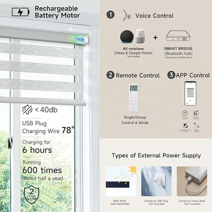 Motorized Zebra Blinds, Cordless Blackout Window Shades with Remote, Custom Dual Layer Smart Roller Shades Compatible with Alexa Google Assistant, Automatic Light Filtering Blinds,Light Grey
