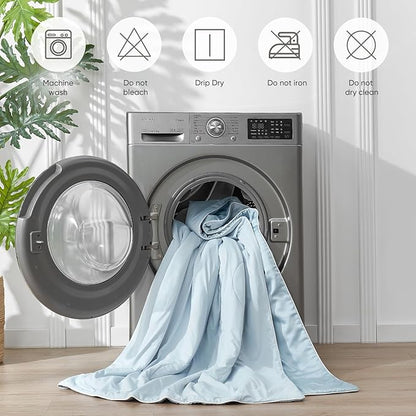 Snuggle Sac Natural Viscose Cooling Comforter King Size, Lightweight Breathable Silky Cooling Bedding with Q-Max>0.45 for Bedroom, Home Decor, Hot Sleepers & Night Sweats, Ice Blue 106"x90"