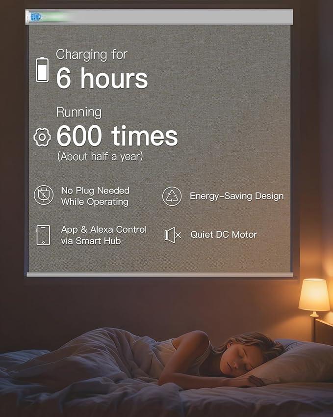 Motorized Roller Shade with Remote Control, Blackout Electric Shade for Windows Compatible with Alexa Google via Hub, Rechargeable Smart Window Blind Customized Size (Fabric Beige)