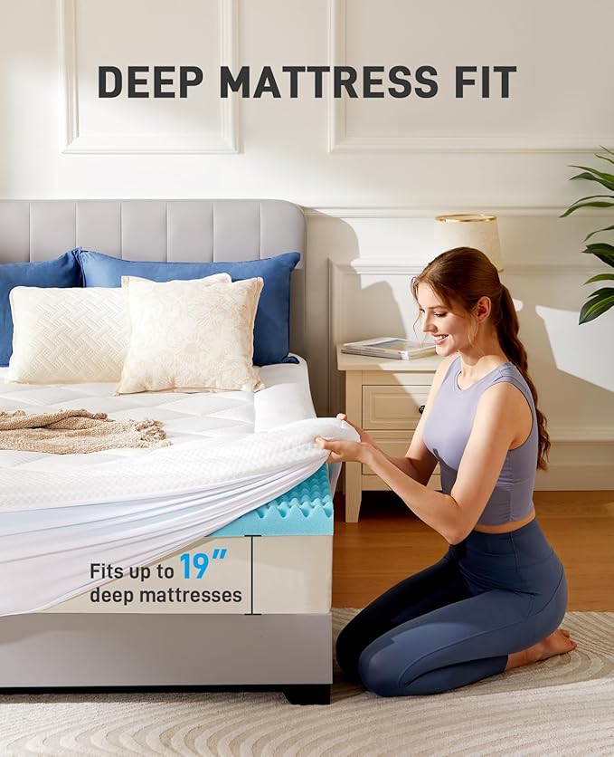 PERLECARE 4 Inch Dual Layer King Mattress Topper for Pressure Relief, 2.5 Inch Cooling Egg Crate Gel Memory Foam Plus 1.5 Inch Pillow Top Cover, Medium Firm with Deep Pocket