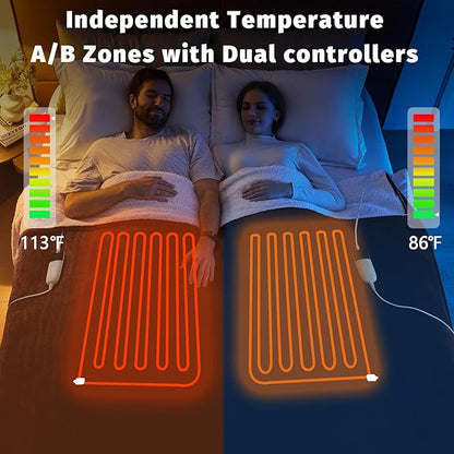 Heated Electric Blanket Queen Size - 84" x 90" Heating Blanket with Dual Control, 10 Heating Levels & 8 Hours Auto Off, Soft Warm Flannel Blanket, Christmas Birthday Gifts for Senior Grandma