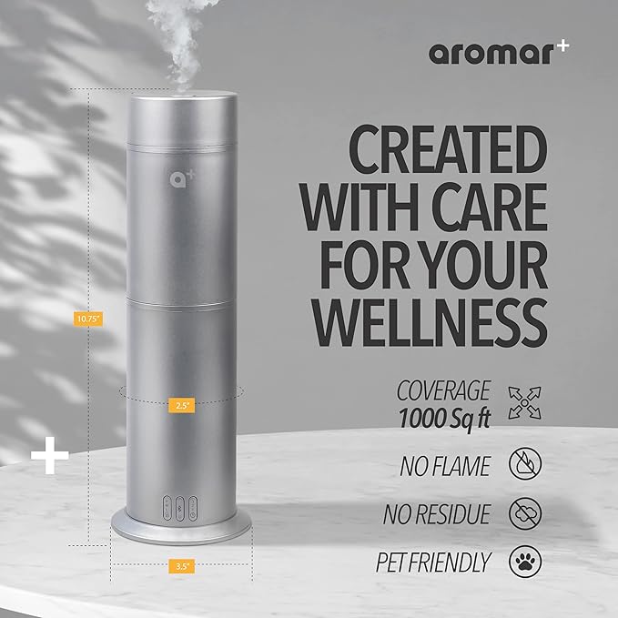 AROMAR Smart Waterless Oil Diffuser - Cold-Air Essential Scent Machine, App-Controlled, Covers 1000 Sq.Ft - Includes 'New York' Scent - Perfect for Home, Office, & Business use - Silver