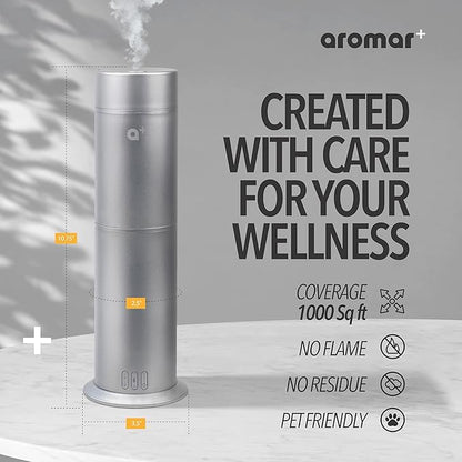 AROMAR Smart Waterless Oil Diffuser - Cold-Air Essential Scent Machine, App-Controlled, Covers 1000 Sq.Ft - Includes 'New York' Scent - Perfect for Home, Office, & Business use - Silver