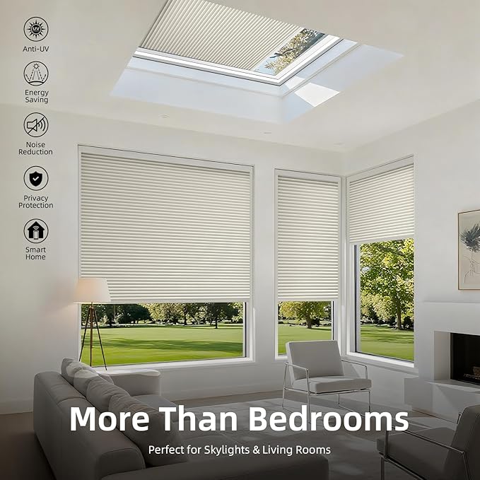ZSTARR Motorized Skylight Shades Blackout Cellular Honeycomb Electric Blinds with Solar Panel Cordless Rechargeable with Remote for Roof and Slanted Windows Custom Size (Black Out Light Coffee)