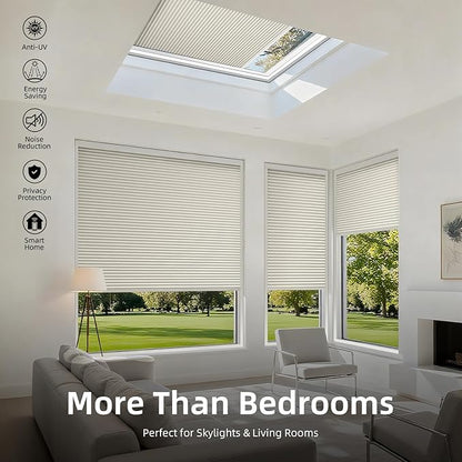 ZSTARR Motorized Skylight Shades Blackout Cellular Honeycomb Electric Blinds with Solar Panel Cordless Rechargeable with Remote for Roof and Slanted Windows Custom Size (Black Out Light Coffee)