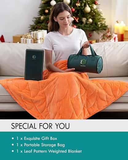 Kaisa Weighted Lap Blanket 7 lbs 41" x 53", Cozy Luxury Crystal Velvet Small Weighted Blanket for Adults, Portable Travel Weighted Blanket for Relaxation, All-Season Blanket, Machine Washable, Orange