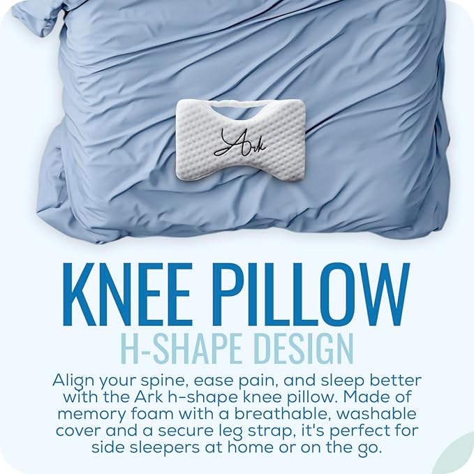 Ark Memory Foam Knee Pillow for Side Sleepers – H-Shaped with Leg Strap for Sciatica, Hip & Back Pain Relief – with Eye Mask & Extra Washable Cover