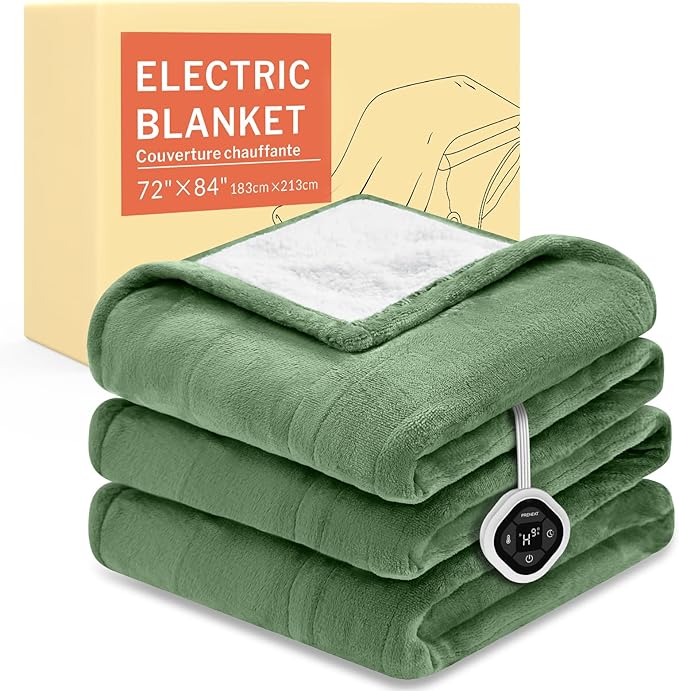 HOMLYNS LuxeHeat Heated Blanket Electric Blanket Full Size, Soft Flannel Sherpa Heating Blanket with 10 Heat Settings, 1-10 hrs Timer Auto Shut Off (72x84 inches, Green)