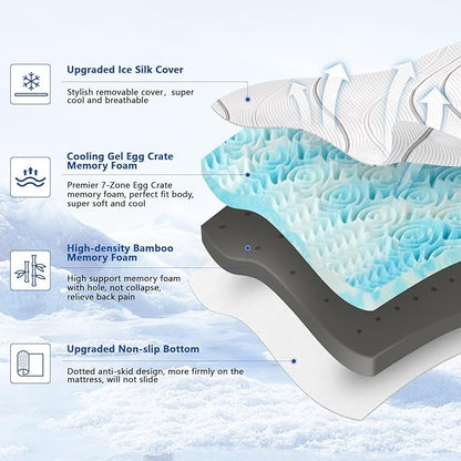 4 Inch Full Size Firm Mattress Topper with Silk Cover, Premium Cooling Gel+ Bamboo High-Density Memory Foam Mattress Topper, for Pain Relief