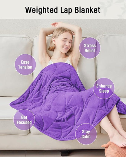 Weighted Lap Blanket 7 lbs for Adults, Luxury Soft Small Weighted Blanket, Compact Portable Weighted Lap Pad for Relaxation, Sleeping, Travel, All-Season Use, Deep Purple, 40" x 52"