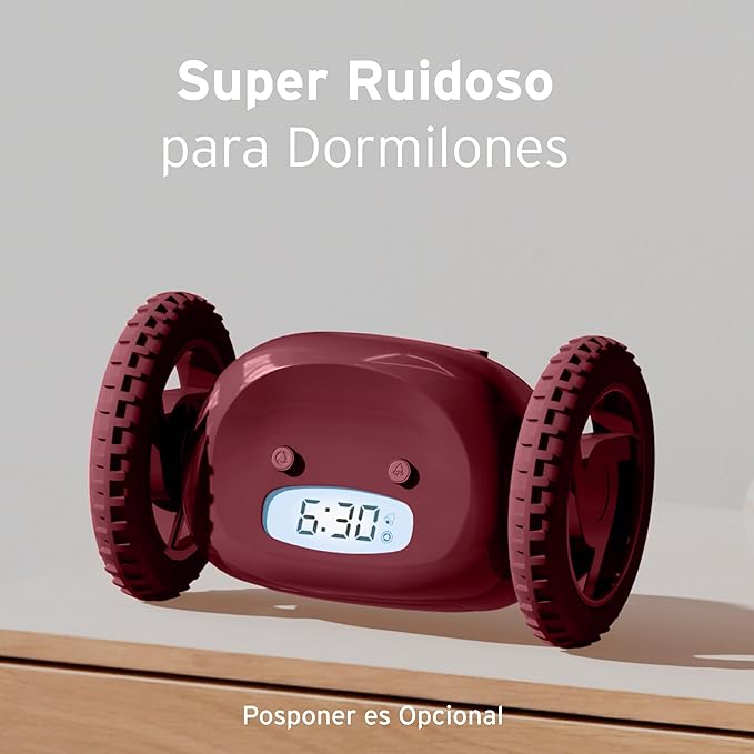 CLOCKY Alarm Clock on Wheels – Loud Rolling Alarm Clock for Heavy Sleepers | Runaway Clock That Jumps & Runs to Wake You Up | Funny Unique Gift for Adults, Teens & Kids Bedrooms (Wine)