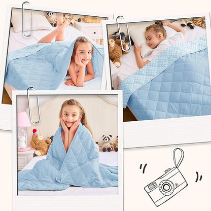 yescool Weighted Blanket 3 lb Light Blue Small Weighted Lap Blanket for Boys and Girls, Cooling Weighted Throws Blanket Minky Heavy Blankets, for 20-45lbs, 36 * 48in