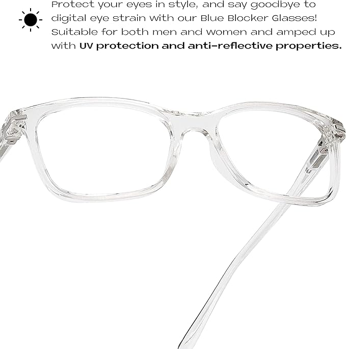 Readerest Blue Light Blocking Reading Glasses Computer Eyeglasses With Thin Reflective Lens, Antiglare, Eye Strain, UV Protection, Stylish For Men And Women (Clear, 0.0 Magnification)