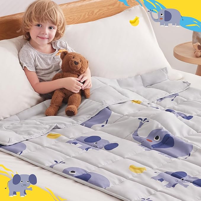 anfie Weighted Blanket Kids(40"x60" 7lbs) Weighted Blanket Cooling Blanket for Sleeping,Throw Size Breathable Blanket with Premium Glass Bead(Grey Elephant)