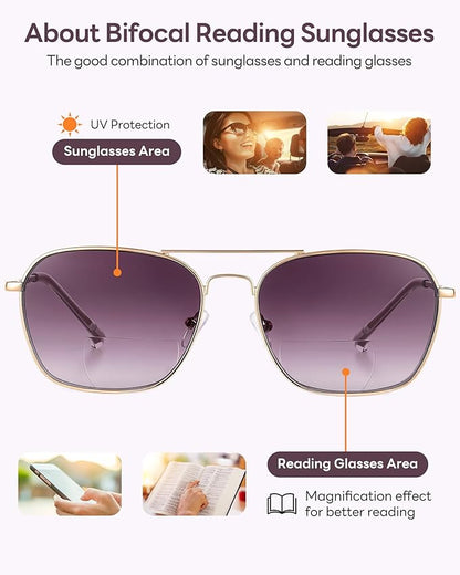JM 2-Pack Aviator Reading Glasses Women Metal Frame Blue Light Blocking Computer Readers