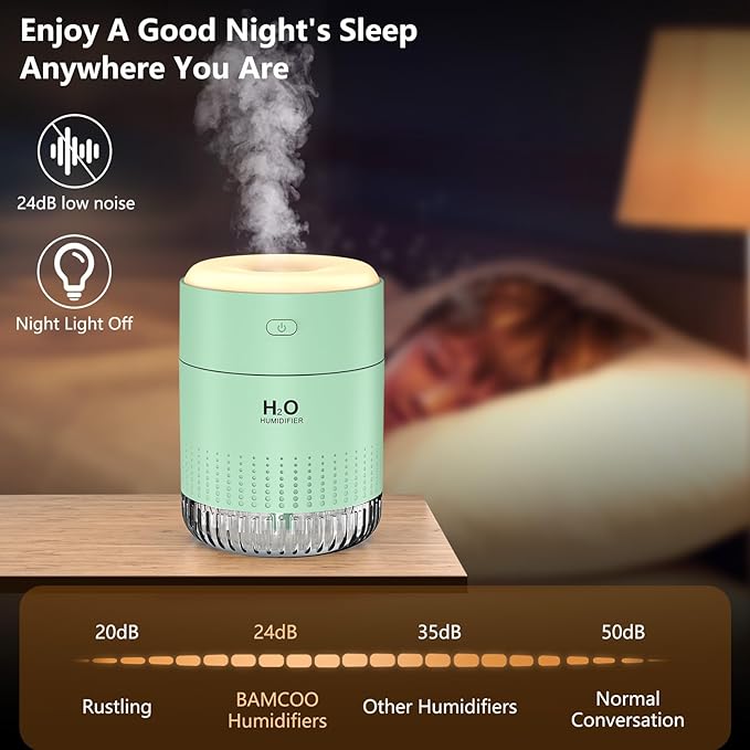 Small Humidifiers for Bedroom 350ml Mini Portable Humidifier for Travel Plants Humidifier, Humidificador for Bedroom Plants Travel Office Desk Car Light Green