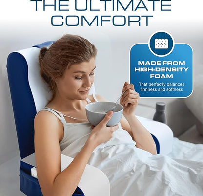 Kolbs Wedge Reading Pillow for Bed, Cushion with Arms for TV, Books, Nursing, Back - Bed Pillow for Sitting Up in Comfort, Plush Backrest. Bed Chair, Sit Up in Comfort (19" Blue)