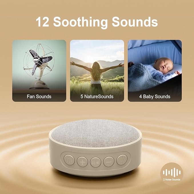 Hotmoon Portable White Noise Sound Machine Omini SE | 12 Soothing Sounds | 8 Night Light Colors | 4 Timers | Rechargeable Battery | Memory Function | for Home, Travel, Nursery Gift for New Mom & Baby