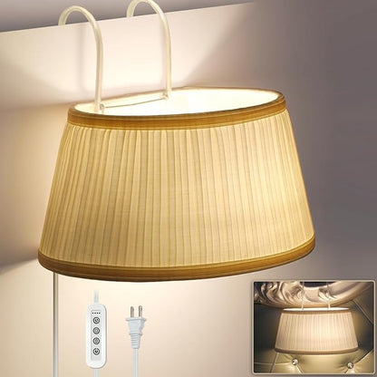 Bed Reading Light, Headboard Light Reading Lights for Books in Bed with Adjustable Hook, Eye Caring Soft Fabric Shade Bedtime Reading Lamp Plug in, LED Bulb Included (Beige)