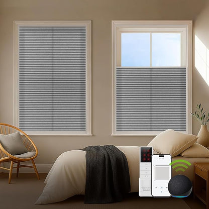 ZSTARR Motorized Skylight Shades Blackout Cellular Honeycomb Electric Blinds with Solar Panel Cordless Rechargeable with Remote for Roof and Slanted Windows (LF Silver Grey)