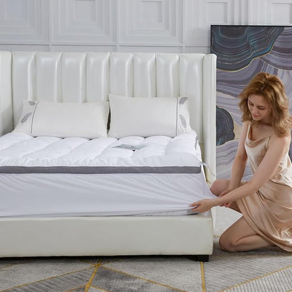 SAPHREAS 3 Inch Memory Foam Mattress Topper King Size with 8-20 inches Stretchable Pockets, Soft Pillow Top Mattress Pad for Back Pain Relief with Breathable Air Mesh Sides