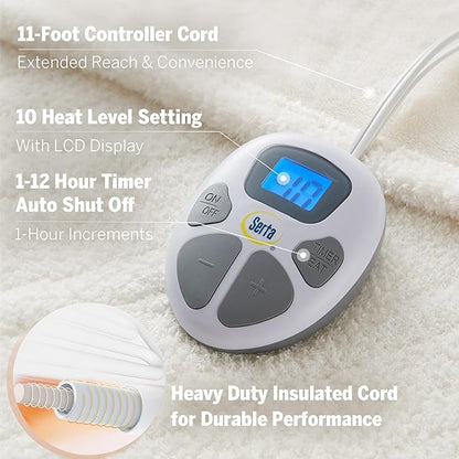 Serta Heated Blanket, Electric Twin Size Blanket, Soft, Warm, Fuzzy Heating Blanket Twin for Office, Couch, 1-12 hr Auto Shut Off Timer, 10 Lv Heat Setting, ETL Certified, Twin 62" x 84" Ivory