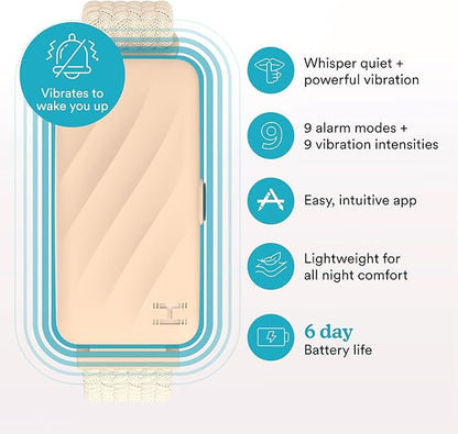 Homedics WakeBand Silent Vibrating Alarm Wristband, Ultra-Light Comfortable Design, 9 Vibration Patterns & 9 Intensities, Up to 6-Day Battery, iOS/Android App, Cream