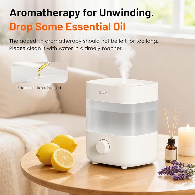 Humidifiers for Bedroom, 2L Tank for 15H, 20dB Quiet Mist Time, Dual Nozzles, Auto Shut-Off, Rotate to Adjust Mist Intensity, Rapid Ultrasonic Humidification for Baby Nursery and Plant (White)