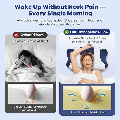 DONAMA Cervical Neck Pillow for Pain Relief, Orthopedic Contour Neck Pillow with Memory Foam Ergonomic Pillows with Dual Heights for Back, Stomach and Side Sleepers (Dark Blue)