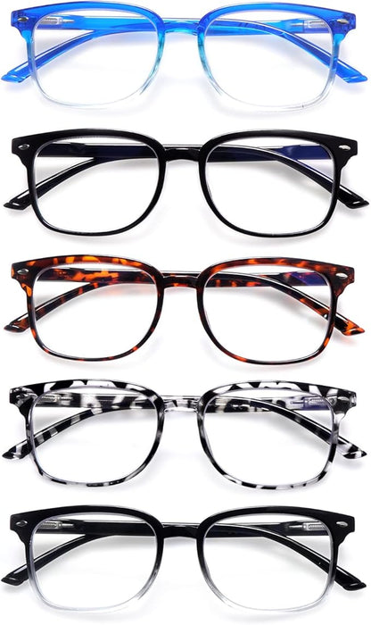 5 Pack Reading Glasses Blue Light Blocking for Women,Computer Readers with Spring Hinge
