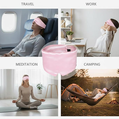 Soft Sleep Mask Large Size Eye Cover Blackout Eye Mask for Side Sleeper Comfortable Sleep Masks for Women Men with Adjustable Band Satin Blindfold for Travel Office Breaks Daily Sleeping Pink
